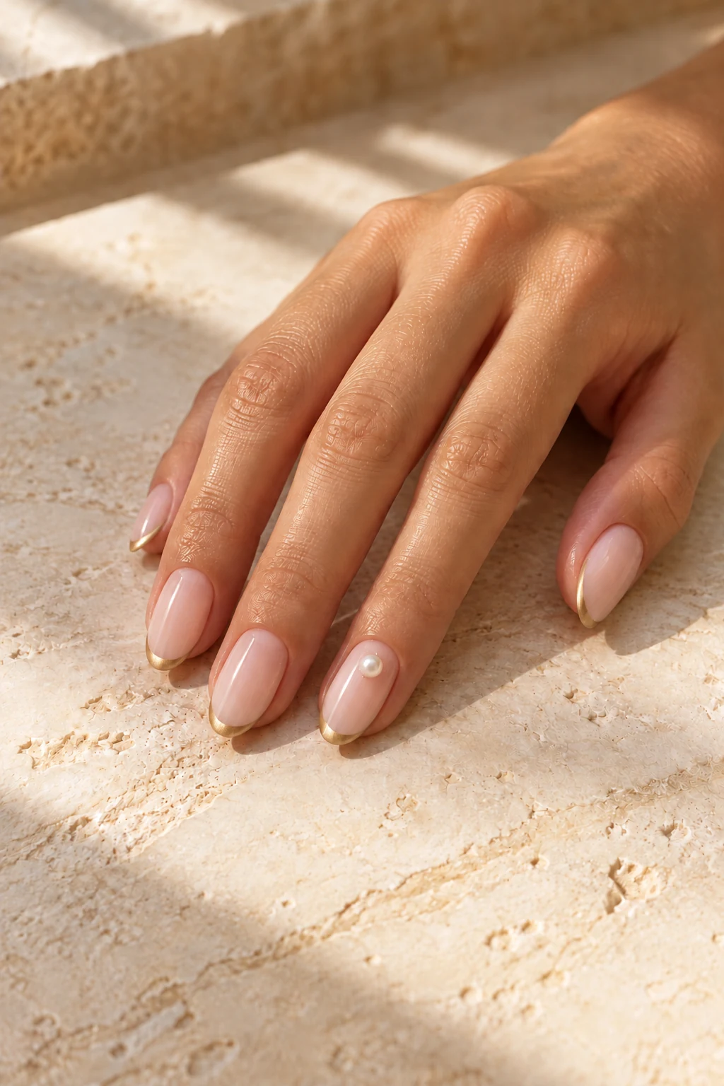 Antique champagne gold French manicure design inspiration